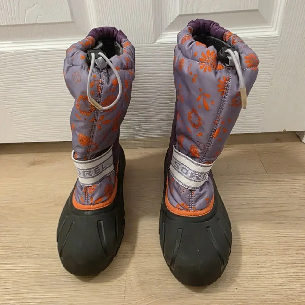 Sorel‎ Black Purple Floral Waterproof Wool Liner Outdoor Snow Boots Size 7